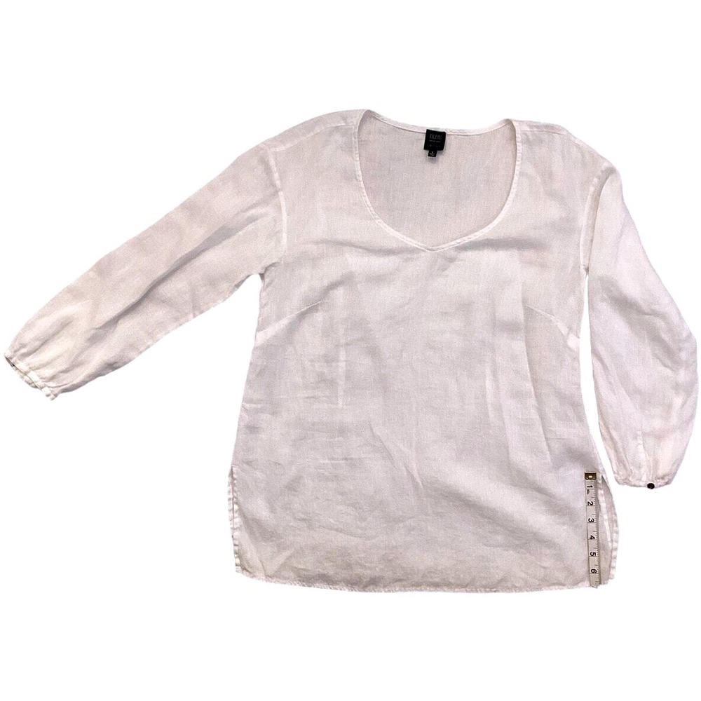 Blue Saks Fifth Avenue Tunic Women Large White Good Linen V-Neck Long Sleeve‎ - Picture 14 of 16